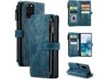 Galaxy S20+ Custodia Del Telefono Cellulare, Chiusura A Zip Custodia In Finto Cuoio Flip Cover Chiusura Magnetica Porta Carte Funzione Stand Portafoglio Custodia Protettiva Per Samsung Galaxy S20 Plus Blu