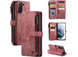 Galaxy S21 Fe 5G Custodia Per Telefono Cellulare, Chiusura A Zip Custodia In Finto Cuoio Flip Cover Chiusura Magnetica Porta Carte Funzione Stand Portafoglio Custodia Protettiva Per Samsung Galaxy S21 Fe 5G Rosso