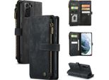 Galaxy S21 Fe 5G Custodia Per Cellulare, Chiusura A Zip Custodia In Finto Cuoio Flip Cover Chiusura Magnetica Porta Carte Funzione Stand Portafoglio Custodia Protettiva Per Samsung Galaxy S21 Fe 5G Nero