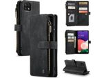 Galaxy A22 5G Custodia Per Cellulare, Chiusura A Zip Custodia In Finto Cuoio Flip Cover Chiusura Magnetica Porta Carte Funzione Stand Portafoglio Custodia Protettiva Per Samsung Galaxy A22 5G Nero