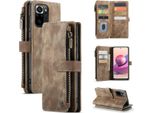 Redmi Note 10 4G / Note 10S Custodia Del Telefono, Zipped Cover Finto Cuoio Flip Cover Chiusura Magnetica Tasca Carta Stand Funzione Portafoglio Custodia Protettiva Per Xiaomi Redmi Note 10 4G / Note 10S Marrone