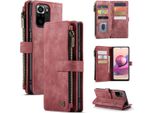 Custodia Redmi Note 10S, Custodia In Finto Cuoio Con Cerniera, Chiusura Magnetica, Tasca Per Schede, Supporto, Portafoglio, Custodia Protettiva Per Xiaomi Redmi Note 10 4G / Note 10S Rosso