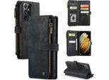 Custodia Galaxy S21 Ultra 5G, Custodia In Finto Cuoio Con Cerniera, Chiusura Magnetica, Tasca Per Carte, Supporto, Portafoglio, Custodia Protettiva Per Samsung Galaxy S21 Ultra 5G Nero