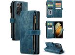 Custodia Galaxy S21 Ultra 5G, Custodia In Finto Cuoio Con Cerniera, Chiusura Magnetica, Tasca Per Carte, Supporto, Portafoglio, Custodia Protettiva Per Samsung Galaxy S21 Ultra 5G Blu