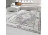 Tappeto Classico Con Ornamenti Floreali E Decorazioni Vegetali In Grigio Beige Blu Dimensioni - 200 X 290 Cm