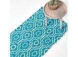 Homescapes Tappeto Riga In Cotone Stampato Con Motivi In Blu E Bianco, 66 X 200 Cm