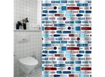 Msv Tenda Doccia Antimuffa "Labels"" - Antibatterica, Lavabile, Impermeabile, 100 % Poliestere, 180X200Cm Bianco Multicolore"