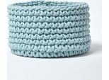 Homescapes Cestino Portaoggetti In Maglia, 100% Cotone Azzurro 37 X 21 Cm