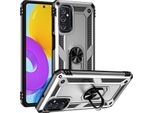 Custodia Per Samsung Galaxy M52 5G A Doppio Strato Robusta, Protezione Militare Con Supporto Ad Anello E Supporto Argento