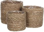 Cestino Per Piante Mica Decorations Atlantic - Set Di 3 - H16 X Ø16 Cm - Seagrass - Marrone Chiaro