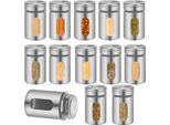 Tolletour, Set Di 12 Barattoli Per Spezie,E Pepe, 80 Ml Di Vetro Con Finestra Di Visualizzazione E 3 Dimensioni Per Conservare Le Spezie, Argento