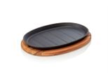 Padella Smaltata Lava Per Friggere E Servire 28 X 18 X 2 Cm Con Sottopentola In Legno