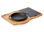 Padella In Ghisa Smaltata Lava ØXh: 17 X 3 Cm Con Sottopentola In Legno