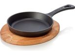 Padella In Ghisa Smaltata Lava ØXh: 16 X 3 Cm Con Sottopentola In Legno