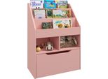 Homcom Libreria Per Bambini Libreria Per Bambini Con Cassetto, 3 Scomparti E 2 Scomparti Aperti, Scaffale Per La Camera Dei Bambini, Stanza Dei Giochi, Rosa, 60 X 29,9 X 90 Cm