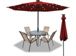 Jiubiaz Ombrellone Da 3,5 M UV40+ Protezione Solare Ombrellone Da Giardino Ombrellone Da Spiaggia Led Solare, Rosso