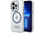 Guess Guhmp14Lhtrmb Custodia Rigida Per Iphone 14 Pro 6.1 Blu/Blu Profilo In Metallo Magsafe