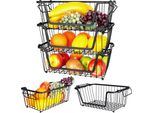Vilde Cesto Di Frutta Etagere In Metallo Per Frutta E Verdura Cesto Di Stoccaggio Nero, Set Di 3 32X20X13,5 Cm