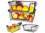 Vilde Cesto Di Frutta Etagere In Metallo Per Frutta E Verdura Cesto Di Stoccaggio Nero, Set Di 2 32X20X13,5 Cm