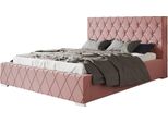 Letto Imbottito Berlin Con Testiera, 160X200 Cm, Letto Matrimoniale Con Rete A Doghe In Metallo, Tessuto Velour, Colore: Rosa