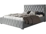 Letto Imbottito Berlin Con Testiera, 160X200 Cm, Letto Matrimoniale Con Rete E Doghe In Legno, Tessuto Velour, Colore: Grigio