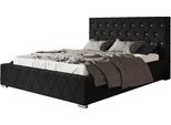 Letto Imbottito Berlin Con Testiera, 140X200 Cm, Letto Matrimoniale Con Rete E Doghe In Legno, Tessuto Velour, Colore: Nero