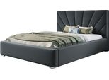 Letto Imbottito Denver Con Testiera, 180X200 Cm, Letto Matrimoniale Con Rete A Doghe In Legno, Tessuto Velour, Colore: Grigio Scuro
