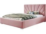 Letto Imbottito Denver Con Testiera, 120X200 Cm, Letto Matrimoniale Con Rete E Doghe In Legno, Tessuto Velour, Colore: Rosa