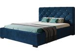 Letto Imbottito Boston Con Testiera, 180X200 Cm, Letto Matrimoniale Con Rete E Doghe In Legno, Tessuto Velour, Colore: Blu Scuro