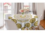 Abakuhaus Tovaglia Rotonda Mandala, Foglie Naturali, Tovaglia Circolare Per Sala Da Pranzo, Decorazione Cucina, 150 Cm, Giallo Marrone Crema