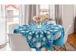 Abakuhaus Tovaglia Rotonda Blu Con Mandala, Fiori Esotici Astratti, Tovaglia Circolare Per Sala Da Pranzo E Decorazione Della Cucina, 150 Cm, Azzurro E Bianco