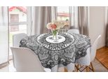 Abakuhaus Tovaglia Rotonda Mandala, Fiori Boho, Tovaglia Circolare Per Sala Da Pranzo, Decorazione Cucina, 150 Cm, Bianco E Nero