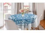 Abakuhaus Tovaglia Rotonda Blu Con Mandala, Petali Selvaggi, Tovaglia Circolare Per Sala Da Pranzo, Decorazione Cucina, 150 Cm, Blu Mare E Bianco