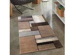 Tappeto Moderno Di Design Astratto Con Rettangoli In Beige Dimensioni - 80 X 150 Cm