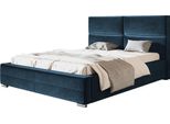 Letto Imbottito Lisbon Con Testiera, 140X200 Cm, Letto Matrimoniale Con Rete A Doghe In Metallo, Tessuto Velour, Colore: Blu Scuro
