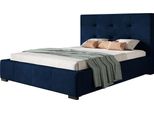Letto Imbottito Oslo Con Testiera, 180X200 Cm, Letto Matrimoniale Con Rete E Doghe In Legno, Tessuto Velour, Colore: Blu Scuro