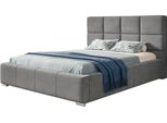 Letto Imbottito Rom Con Testiera, 180X200 Cm, Letto Matrimoniale Con Rete A Doghe In Metallo, Tessuto Velour, Colore: Grigio