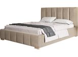 Letto Imbottito Tokio Con Testiera, 160X200 Cm, Letto Matrimoniale Con Rete A Doghe In Metallo, Tessuto Velour, Colore: Beige
