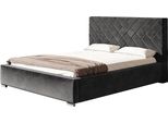 Letto Imbottito Monaco Con Testiera, 140X200 Cm, Letto Matrimoniale Con Rete E Doghe In Legno, Tessuto Velour Grigio Scuro