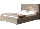 Letto Imbottito Monaco Con Testiera, 160X200 Cm, Letto Matrimoniale Con Rete E Doghe In Legno, Tessuto Velluto Sabbia