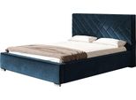 Letto Imbottito Monaco Con Testiera, 180X200 Cm, Letto Matrimoniale Con Rete E Doghe In Legno, Tessuto Velour Blu Scuro