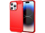 Custodia Per Iphone 14 Pro In Silicone Tpu Morbido, Fibra Di Carbonio, Custodia Protettiva Antiurto Rossa