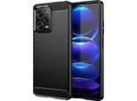 Xiaomi Poco X5 Pro Custodia, Fibra Di Carbonio Tpu Silicone Antiurto Custodia Protettiva Per Xiaomi Poco X5 Pro / Redmi Note 12 Pro Nero