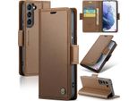 Galaxy S21 5G Case, Rfid Blocking Card, Advanced Flip Custodia In Pelle Con Funzione Stand Per Samsung Galaxy S21 5G Brown