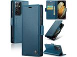 Galaxy S21 Ultra 5G Case, Rfid Blocking Card, Advanced Flip Custodia In Pelle Con Funzione Stand Per Samsung Galaxy S21 Ultra 5G Blu