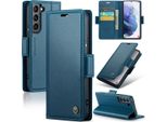 Galaxy S21 5G Case, Rfid Blocking Card, Advanced Flip Custodia In Pelle Con Funzione Stand Per Samsung Galaxy S21 5G Blu