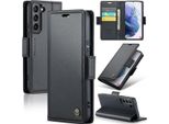 Galaxy S21+ 5G Case, Rfid Blocking Card, Advanced Flip Custodia In Pelle Con Funzione Stand Per Samsung Galaxy S21+ 5G Nero