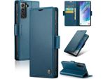 Galaxy S21 Fe 5G Case, Rfid Blocking Card, Advanced Flip Custodia In Pelle Con Funzione Stand Per Samsung Galaxy S21 Fe 5G Blu