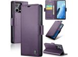Custodia Oppo Reno8 4G, Carta Di Blocco Rfid, Custodia In Pelle Avanzata Con Funzione Stand Per Oppo Reno8 4G Viola