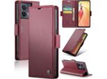 Custodia Oppo Reno8 Pro, Rfid Blocking Card, Custodia In Pelle Avanzata Con Funzione Stand Per Oppo Reno8 Pro Rosso